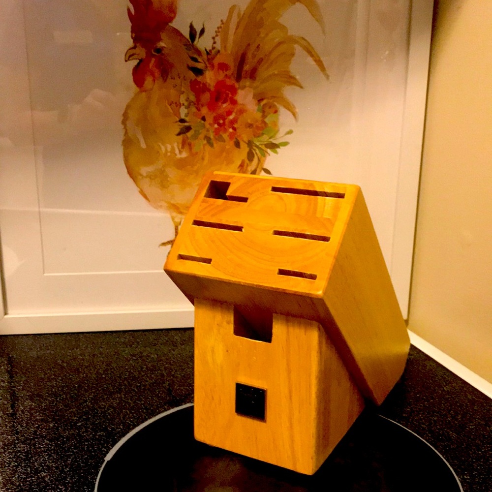 Small wooden kitchen knife block